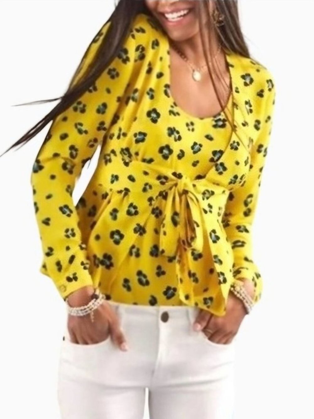 Cabi Sunny Set Tie Front Blouse And Cami Pollack Print Yellow Size M